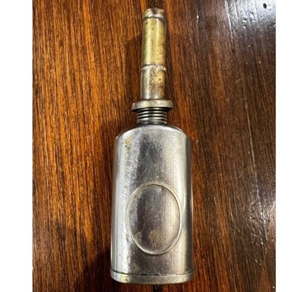 Vintage Pocket Oiler Antique Metal Oil Can USA Pat 1905 Industrial Tool Silver